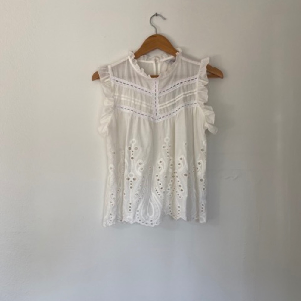 Honey & T Lace Eyelet Cotton Blouse in White